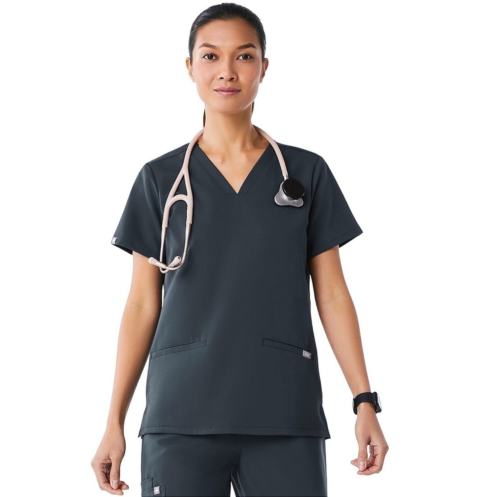 Figs Casma‎ Scrub Top Dark Harbor XL FIONx Modern V-Neck 3 Pockets EUC